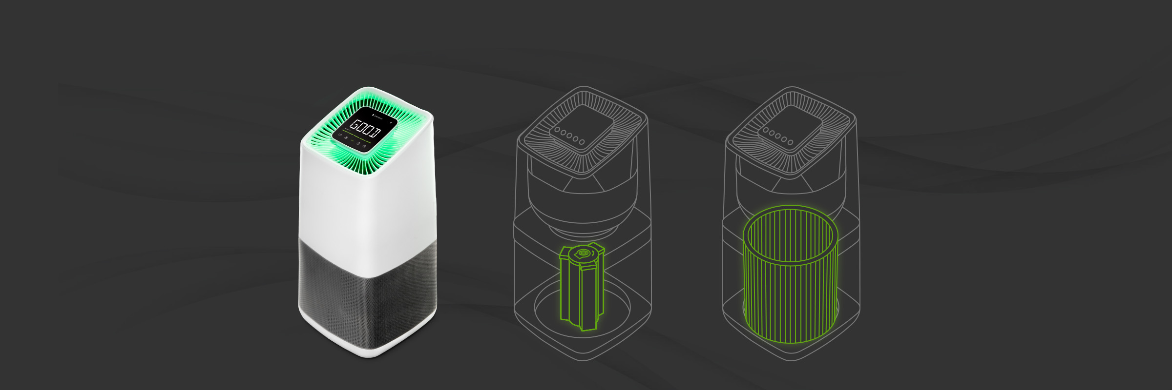 Wireframe diagram of the PureAir Active HEPA+