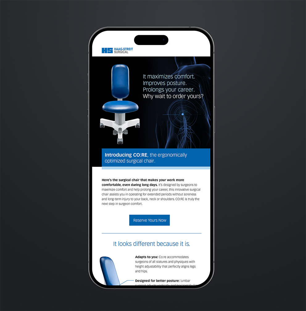 Haag-Streit co:re surgical chair marketing email 1