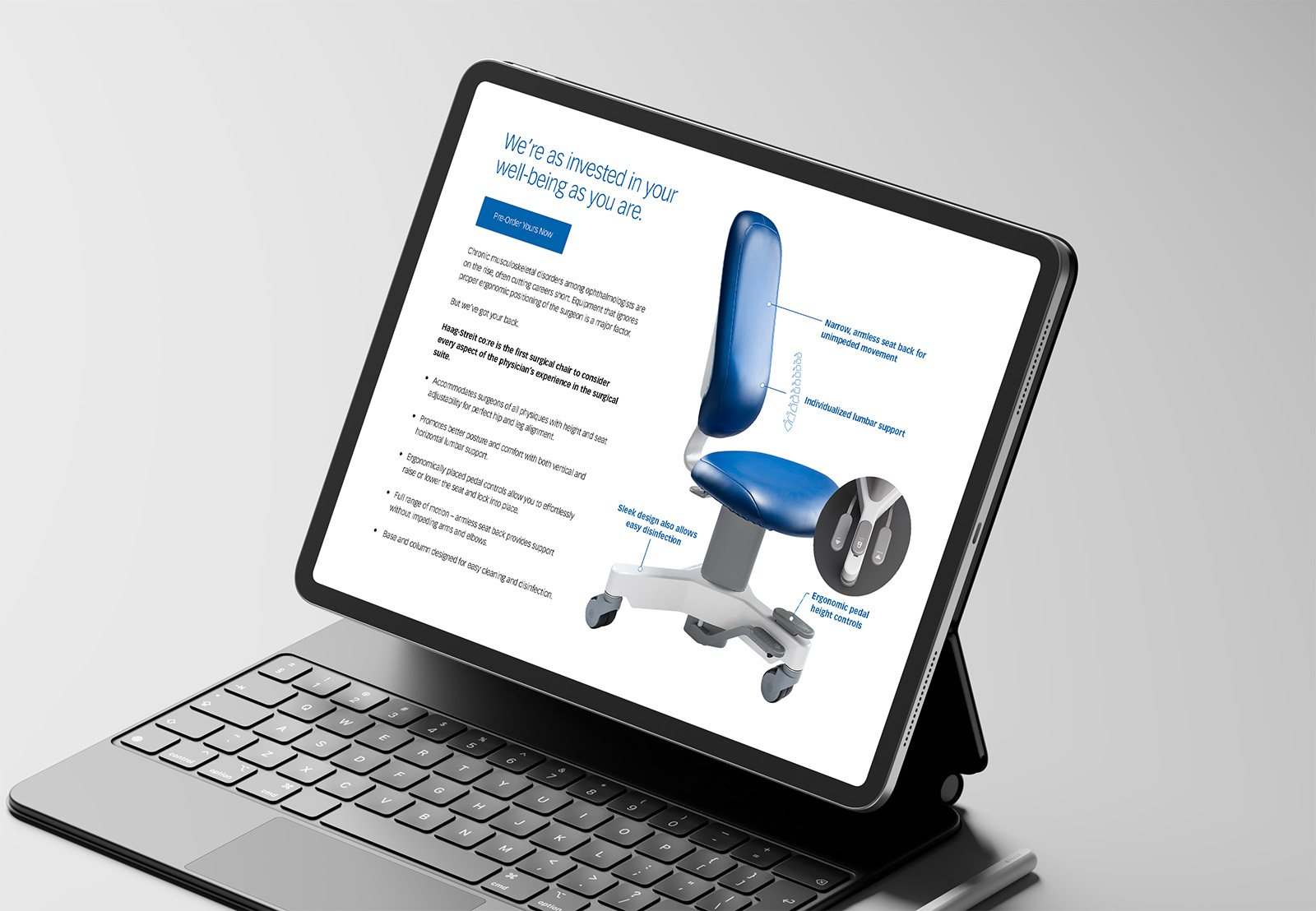 Haag-Streit co:re surgical chair landing page