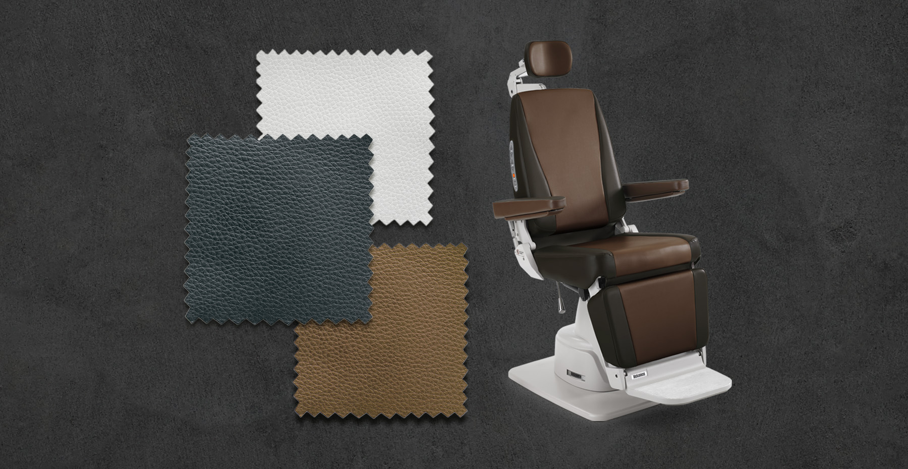 Fabric swatches and Reliance exam chair