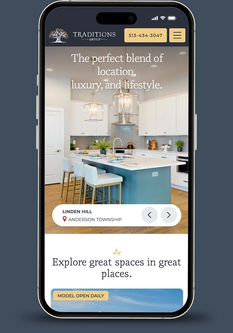Traditions homepage mobile view